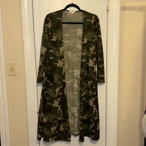 Small Sarah Duster Camo Sweater Cardigan Stretch Knit Camouflage Casual Lounge